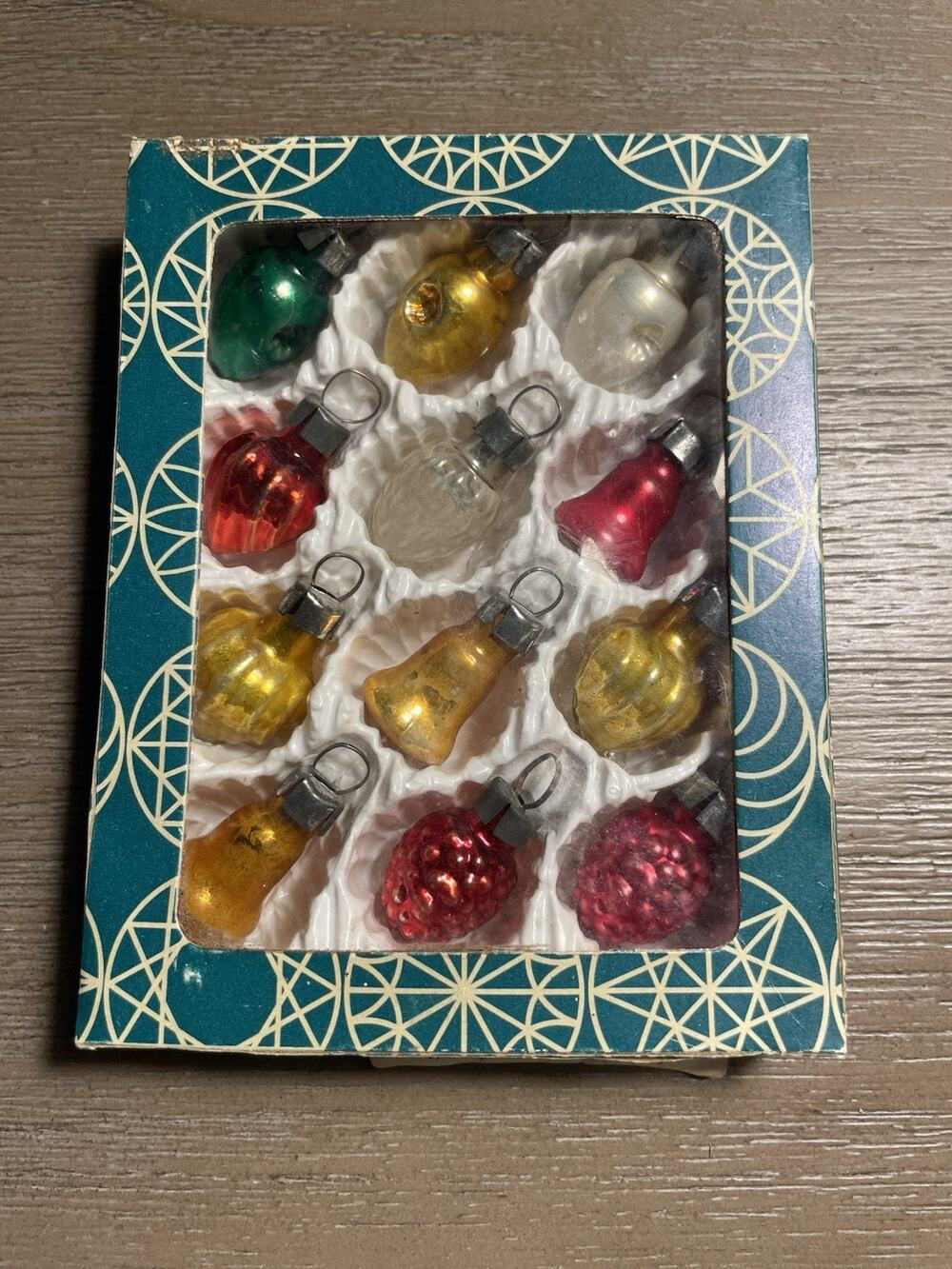 Vintage Eckartina 12 Mini Glass Christmas Ornaments West Germany Original Box